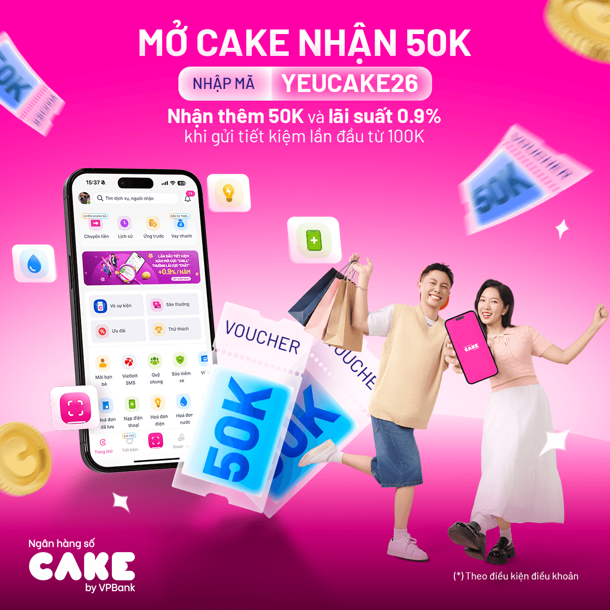 Tháng 2-3/2026 - Mở Cake 2 phút, nhận voucher 100k