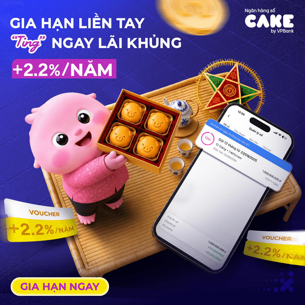 Tháng 09 & 10 - Gia hạn tiết kiệm, cộng ngay lãi suất +2.2%/năm