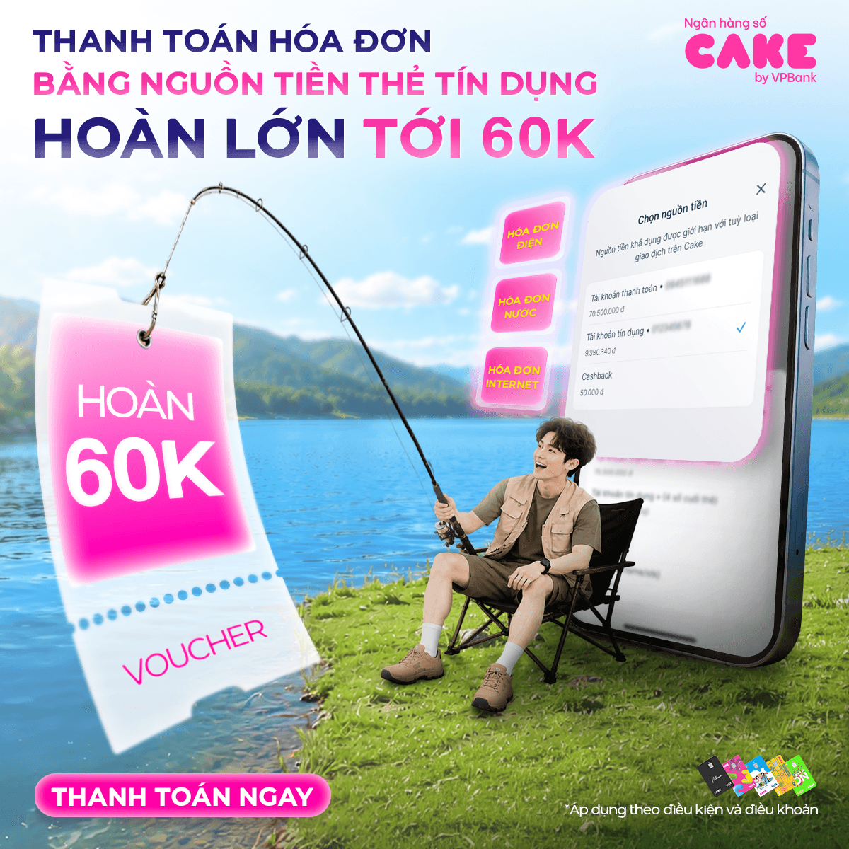 Thanh toán hóa đơn bằng nguồn tiền thẻ tín dụng - Hoàn lớn đến 60K