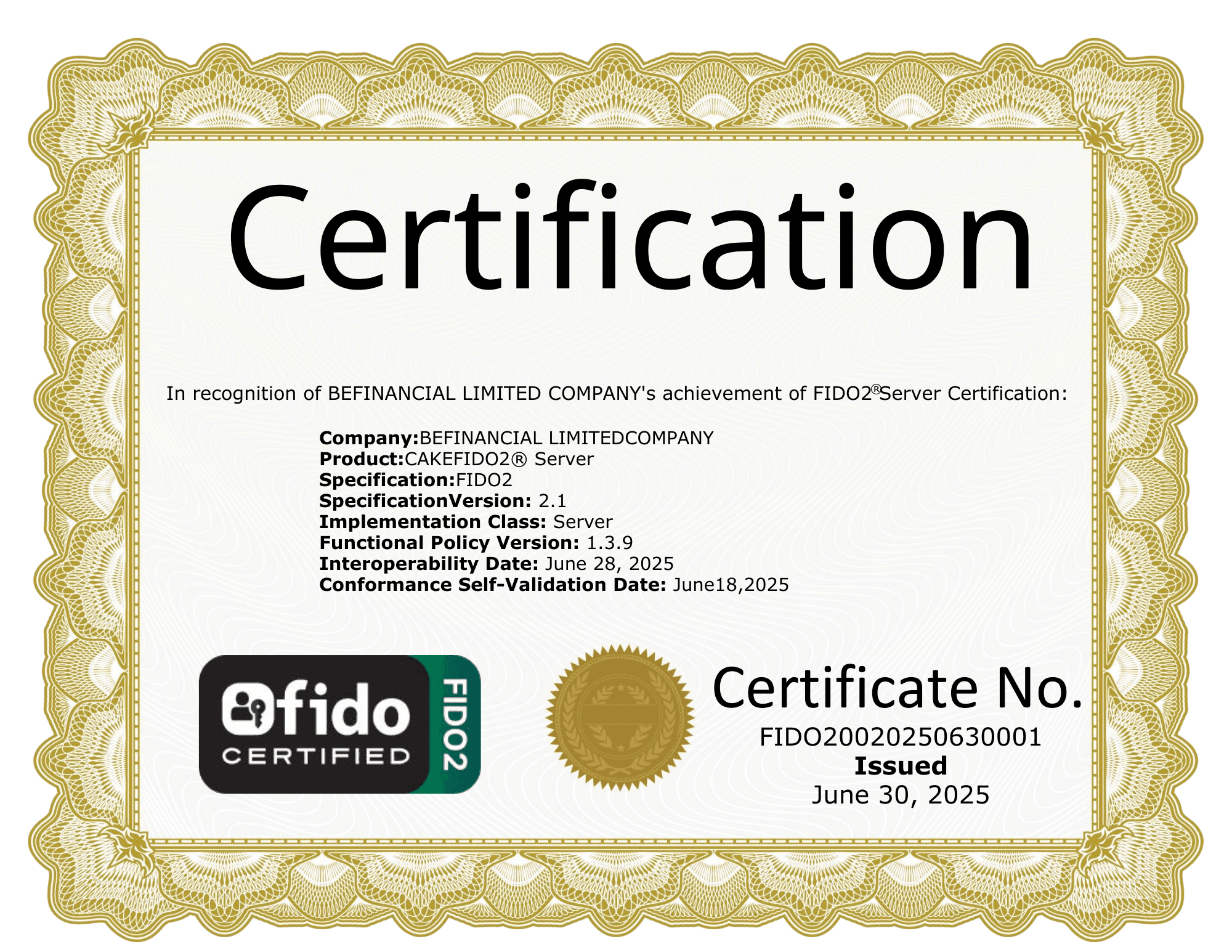 Cake by VPBank đạt chứng nhận bảo mật FIDO2 Server 