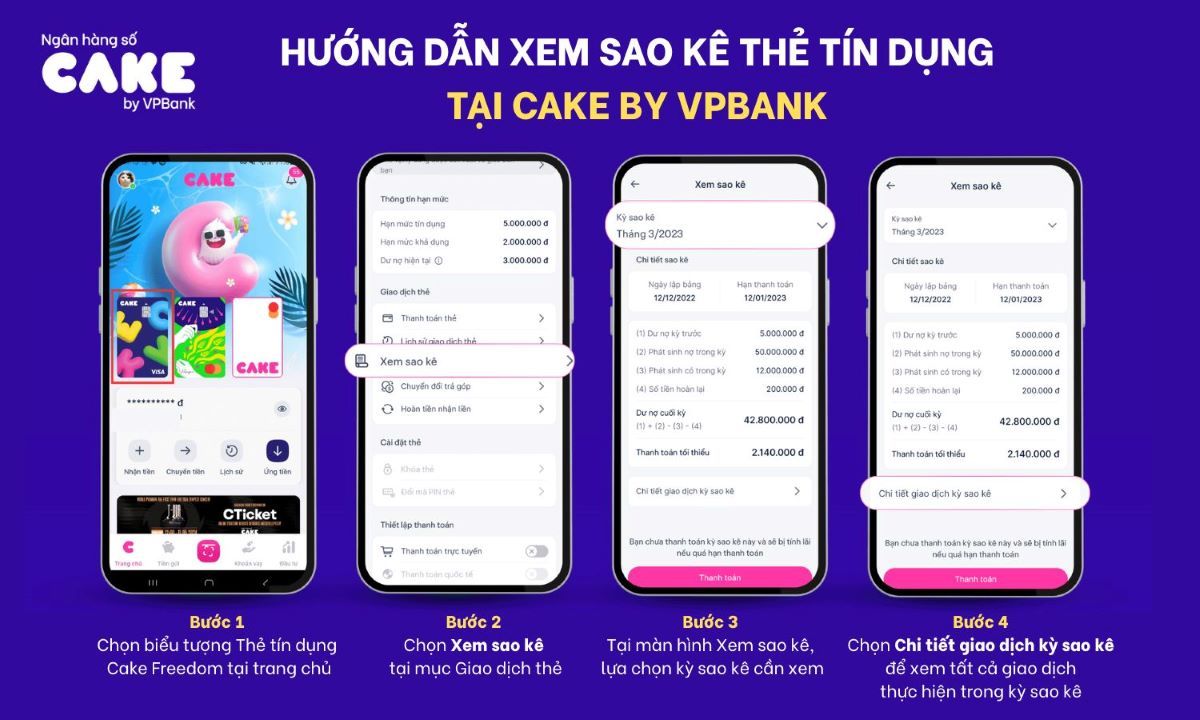 Hướng dẫn xem sao kê thẻ tín dụng Cake Freedom đơn giản ngay trên app