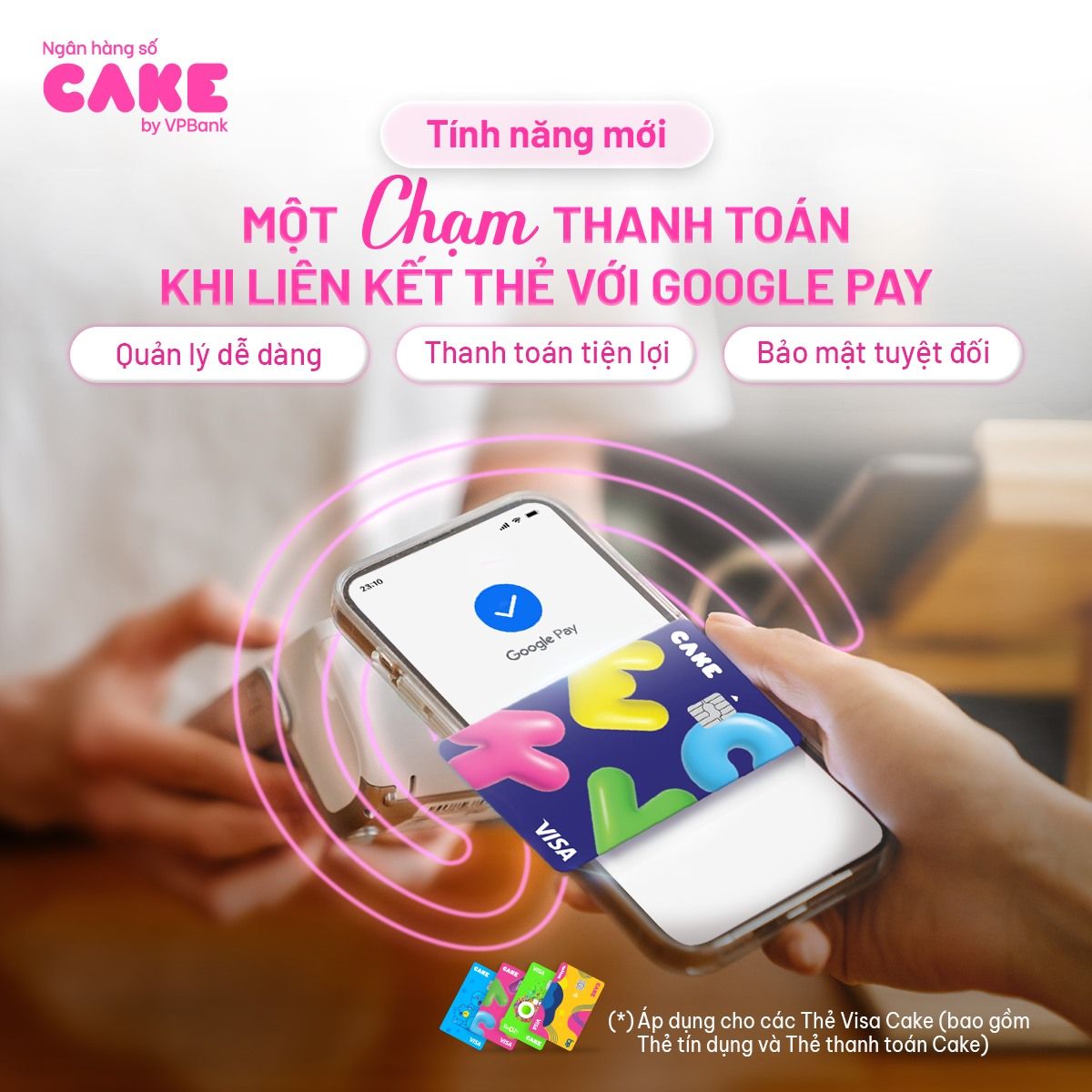 Chủ thẻ có thể thanh toán nhanh chóng, an toàn và bảo mật bằng thẻ thanh toán quốc tế cùng Google Pay thông qua ứng dụng Google Wallet
