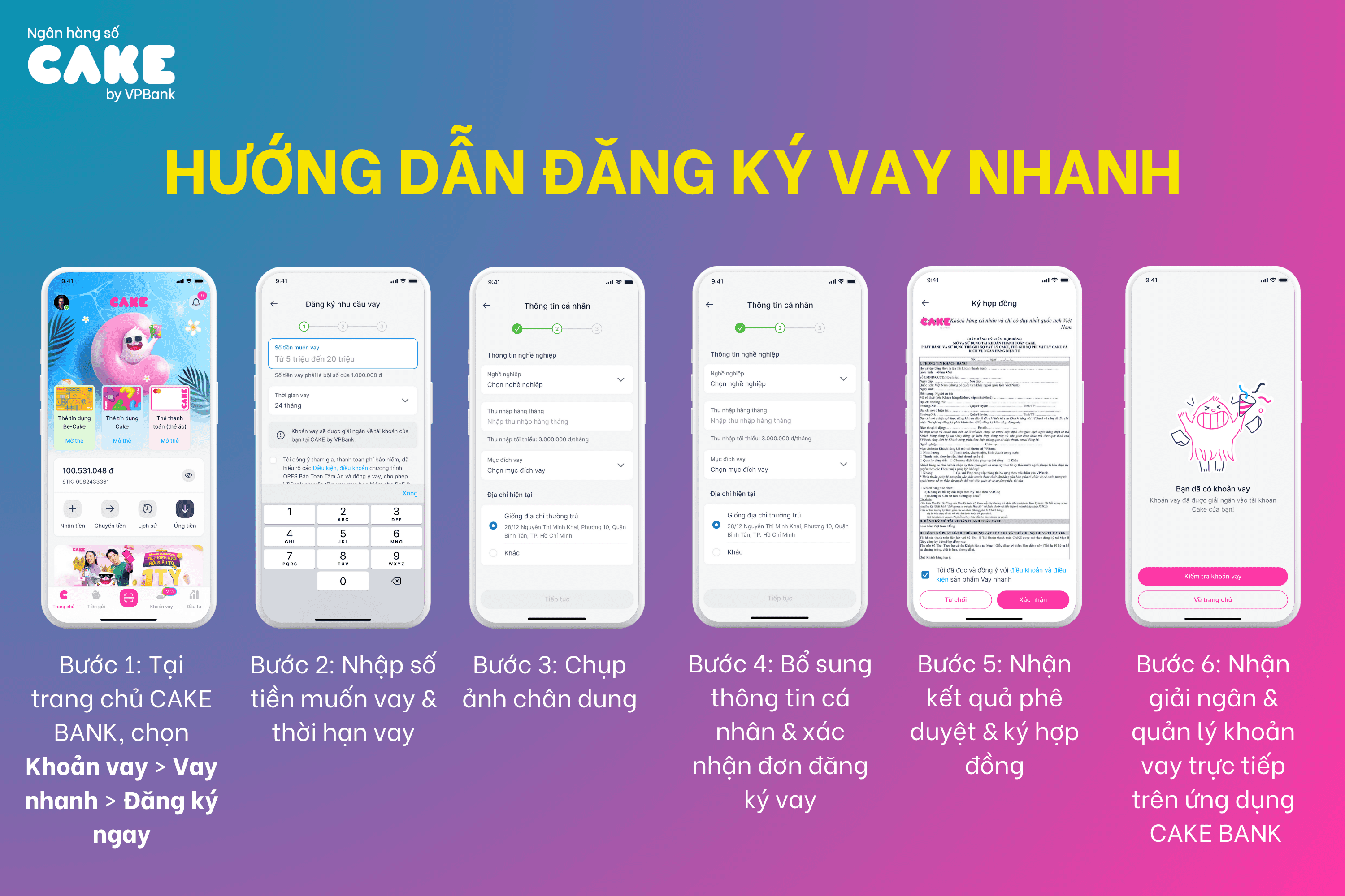 Hướng dẫn đăng kí vay nhanh tại Cake by VPBank